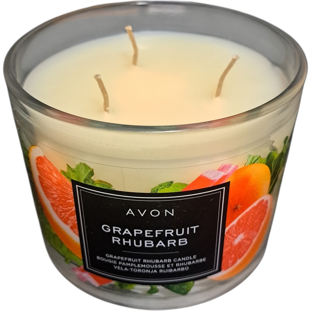 AVON Grapefruit Rhubarb 3-Wick Candle – Fresh Citrus Scent – New